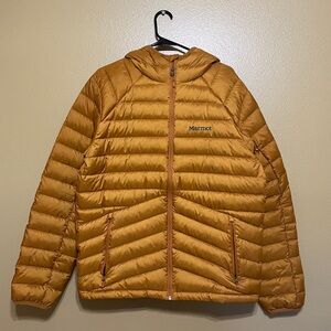Marmot Highlander Down Hoody Jacket 700 Fill Down Large Bronze Color